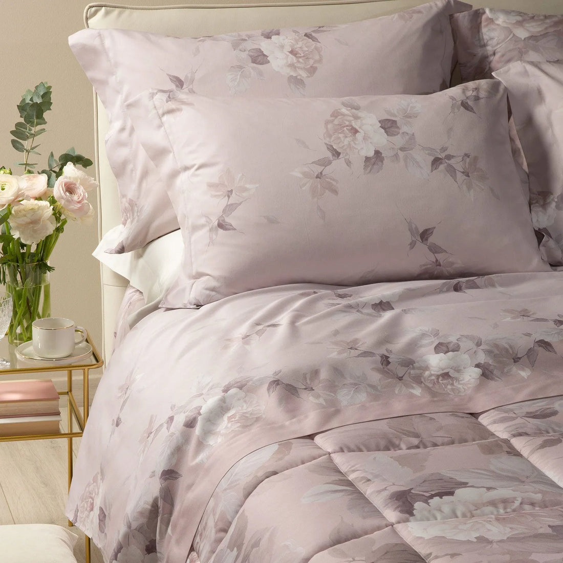 Trapunta Invernale in Piumino d'Oca in Raso di Cotone matrimoniale CALEFFI - Rosa Alba Cipria