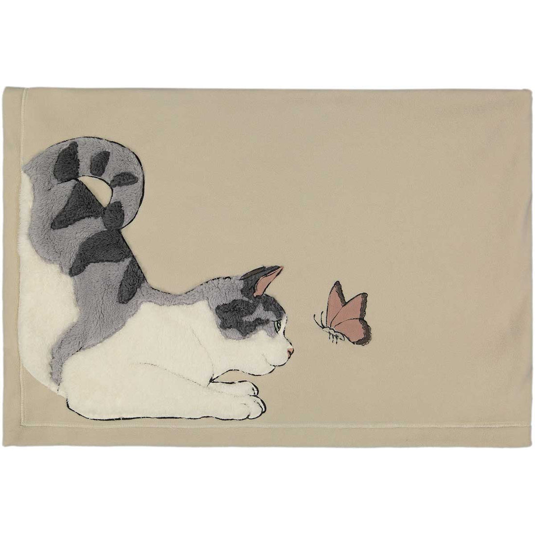 Plaid in caldo Pile con Applicazione MARYPLAID - Magnolia Fusa con la Farfalla