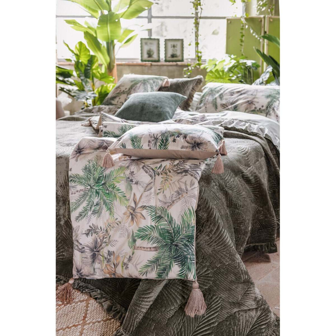 Cuscino Rettangolare in Velluto Stampato con Nappe BLANC MARICLO' - Tropicana