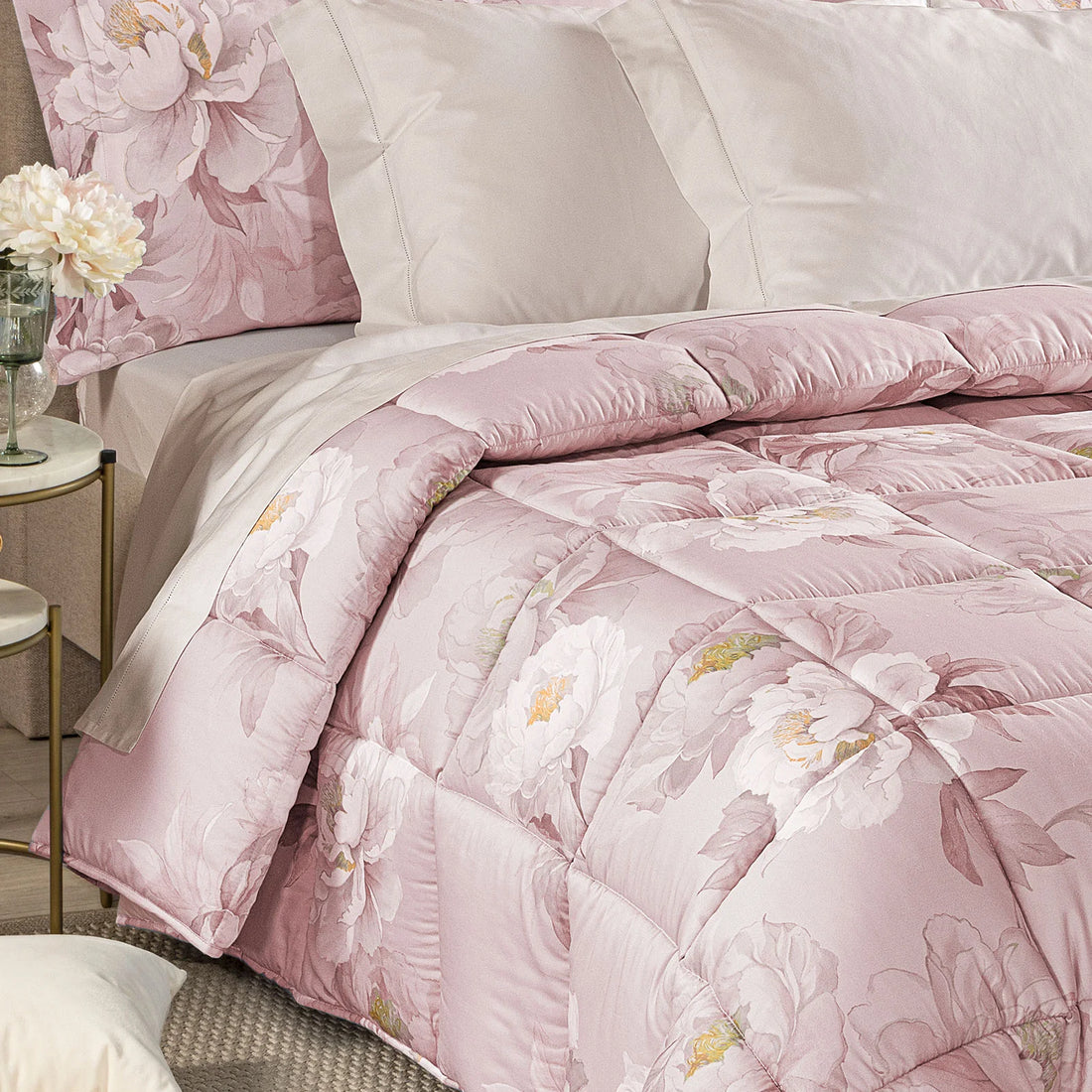 Trapunta Invernale in Raso di Cotone matrimoniale CALEFFI - Eloise Rosa