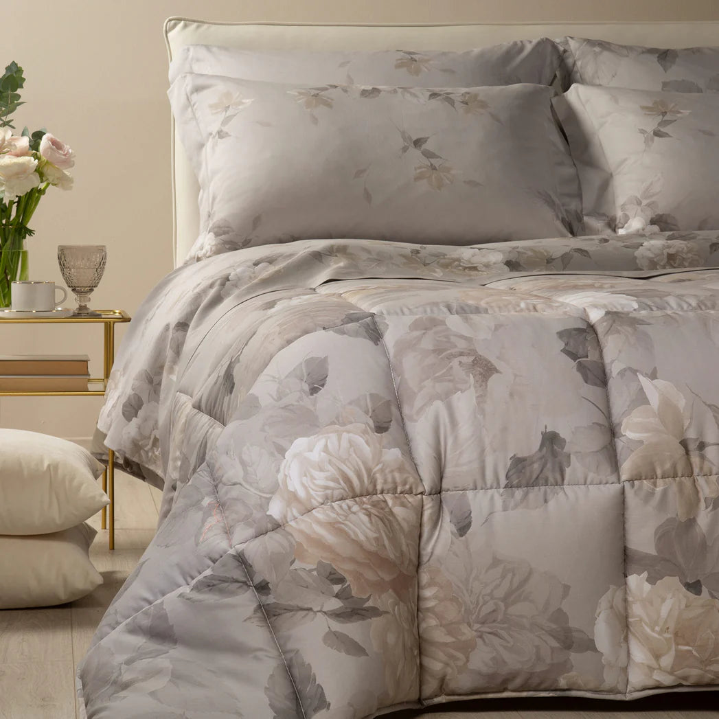 Trapunta Invernale in Piumino d'Oca in Raso di Cotone matrimoniale CALEFFI - Rosa AlbaTortora