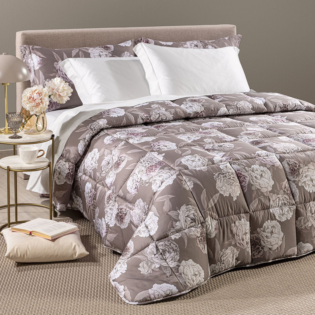 Trapunta Invernale in Raso di Cotone matrimoniale CALEFFI - Rosa Bianca