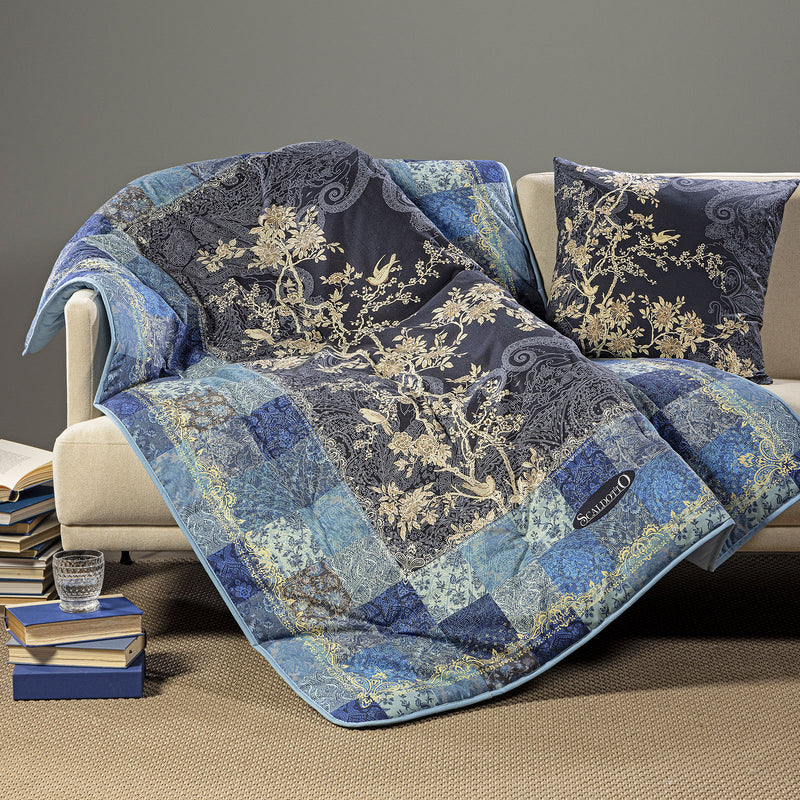 Plaid Trapuntato Scaldotto in Cotone CALEFFI - Berry Blu Notte