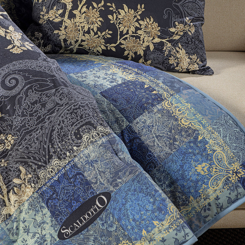 Plaid Trapuntato Scaldotto in Cotone CALEFFI - Berry Blu Notte