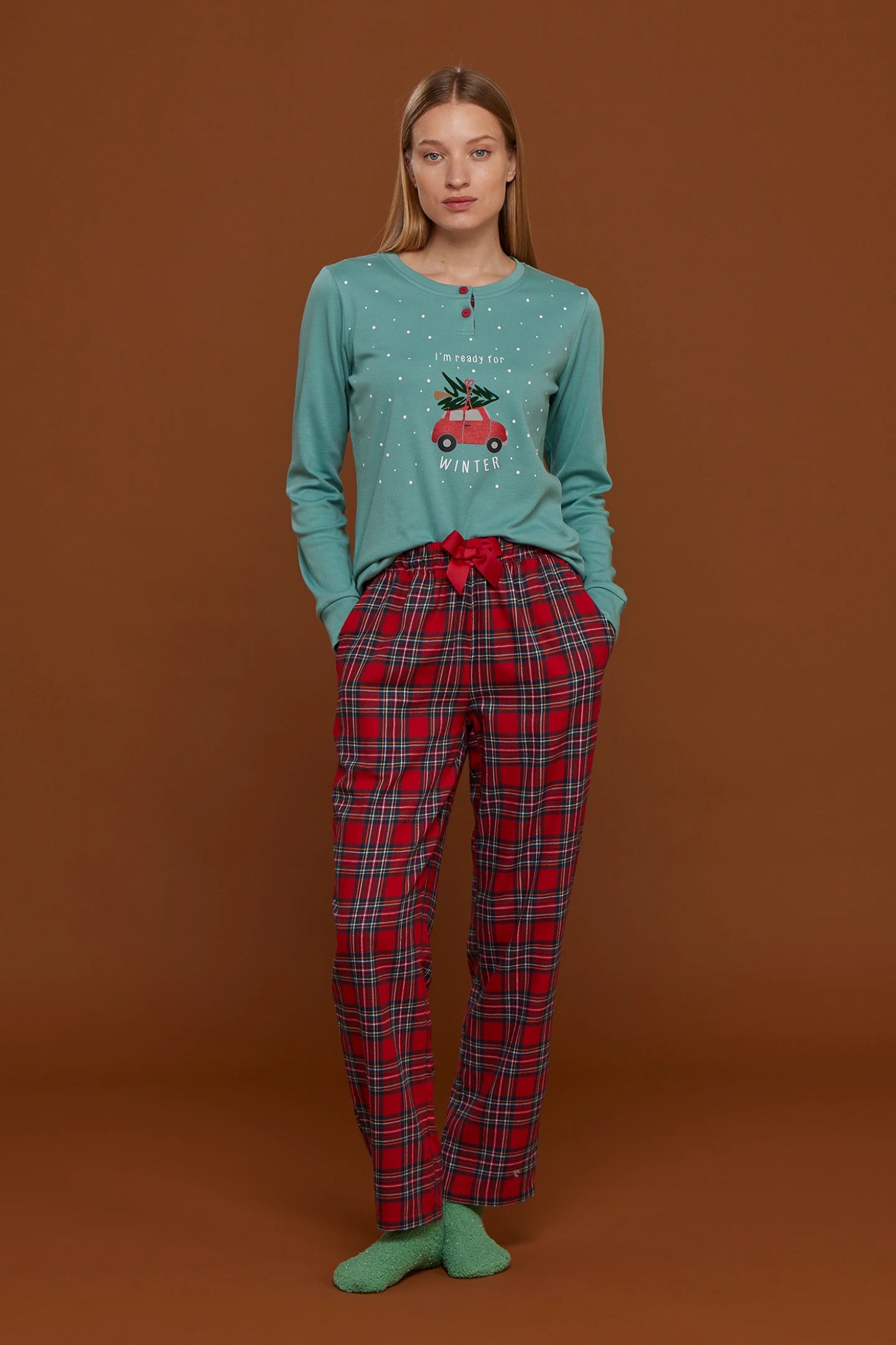 Pigiama donna maglia caldo cotone e pantaloni flanella NOI DI NOTTE - Sleepy Cinque