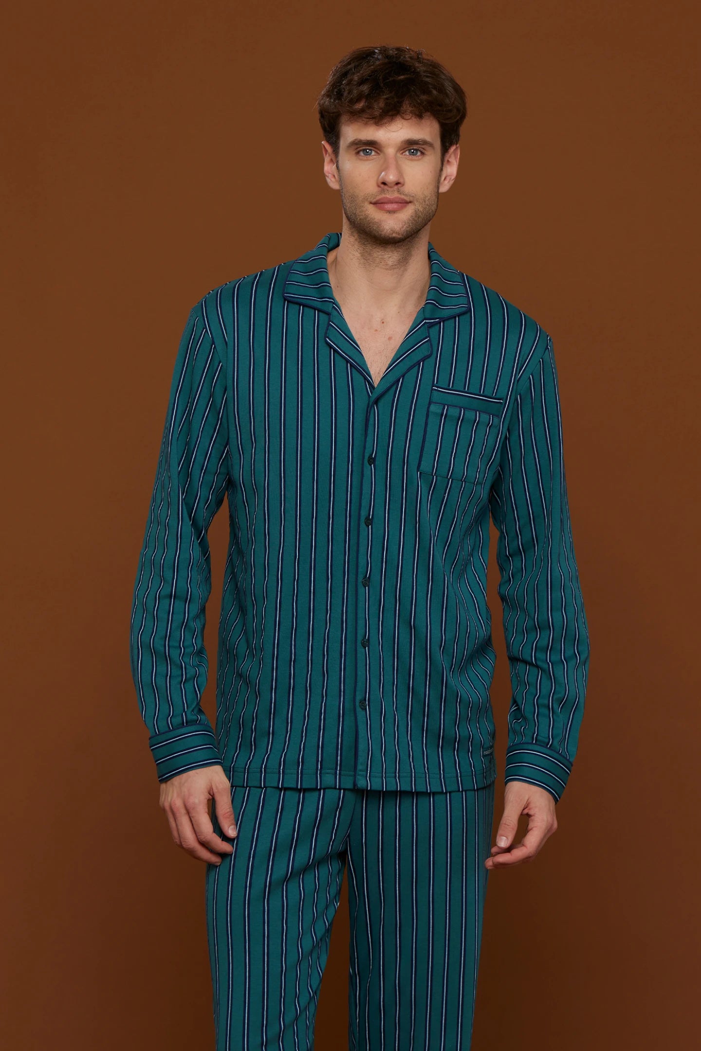 Normann Pigiama da uomo in spugna con polsini in elegante effetto a righe – anche in taglie forti, grigio scuro, 64-66