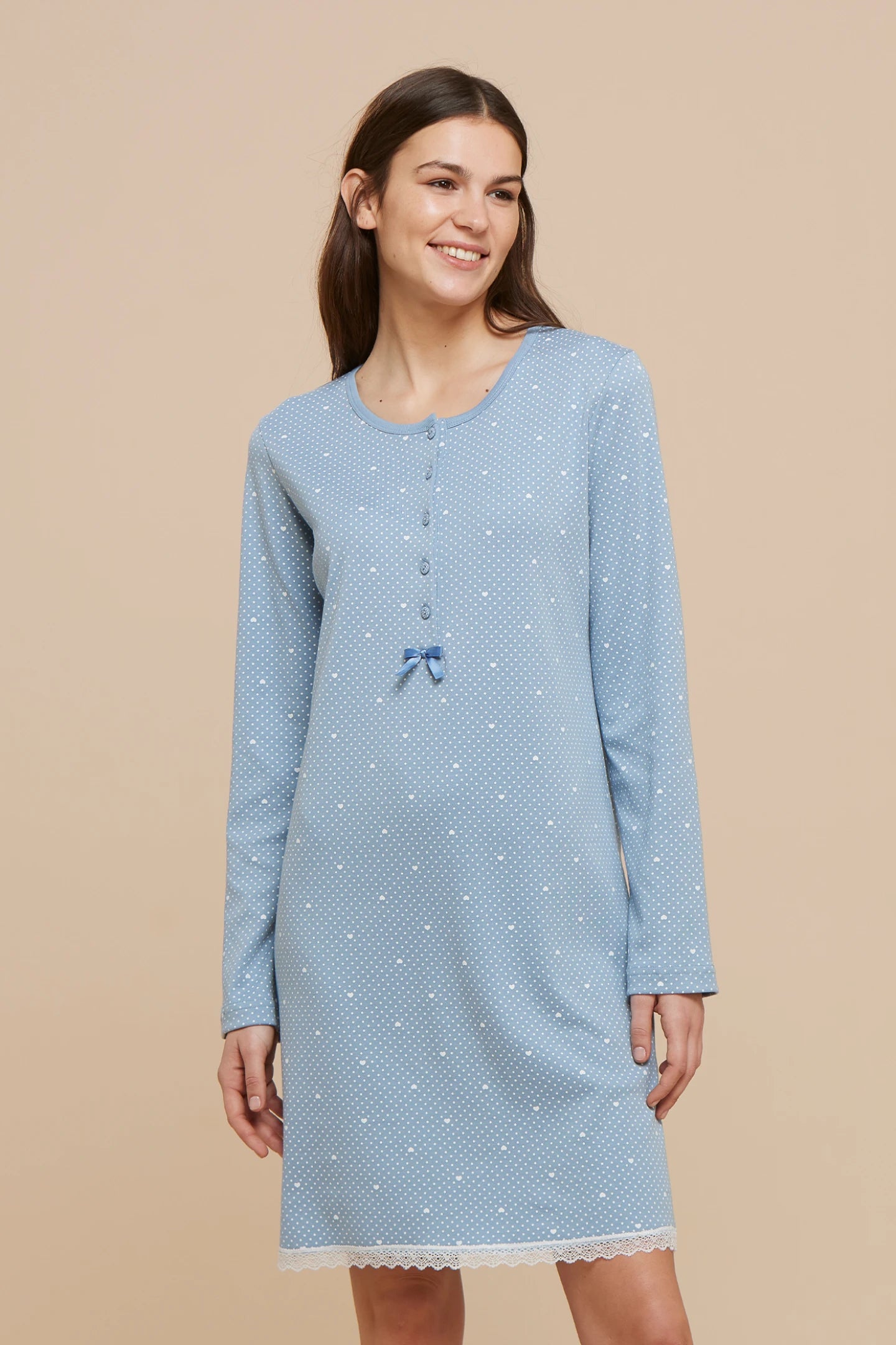 Camicia da Notte donna caldo cotone NOI DI NOTTE - Cuore Dot