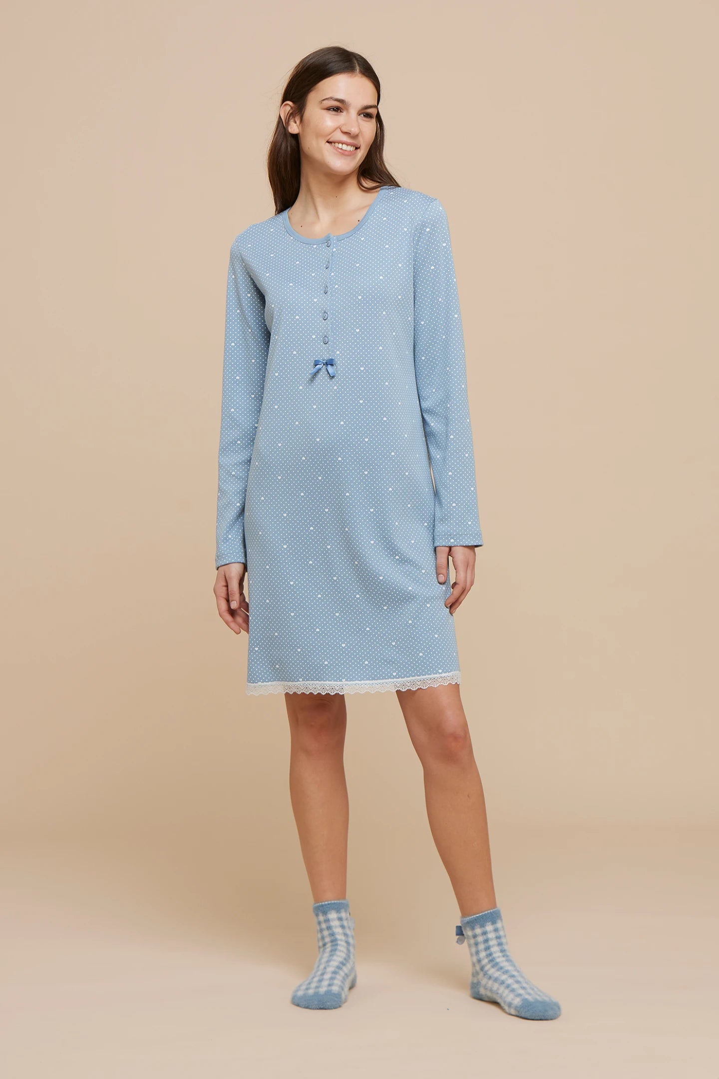 Camicia da Notte donna caldo cotone NOI DI NOTTE - Cuore Dot