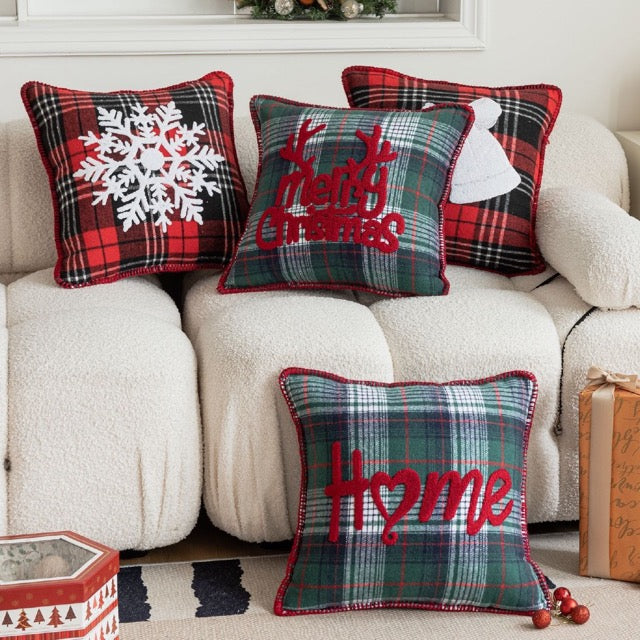 Copricuscino d'Arredo in Flanella Tartan con ricamo - Noah