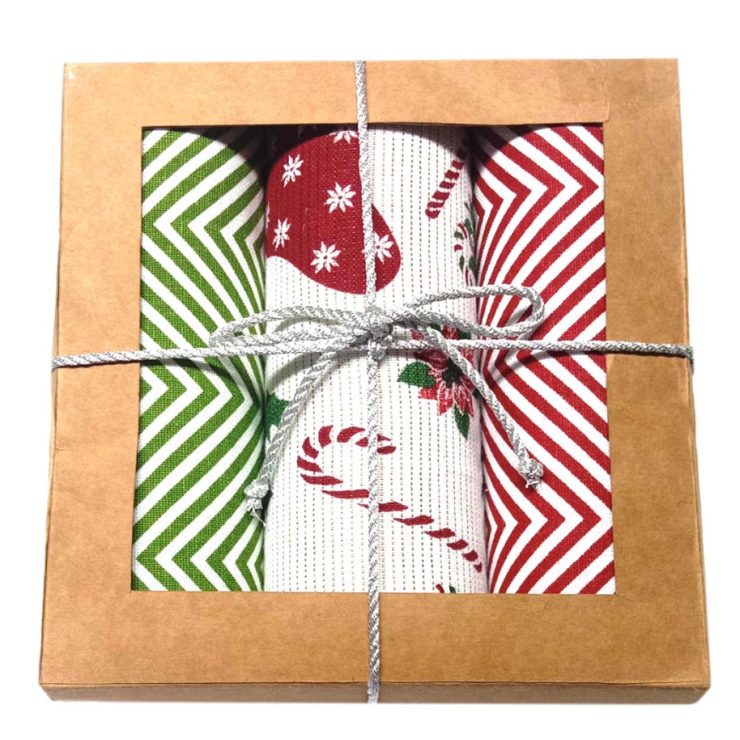 Scatola con 3 Strofinacci in Cotone - Natale