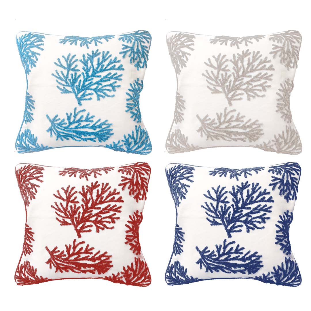 Copricuscino in Cotone con Ricamo Marino - Coral Small