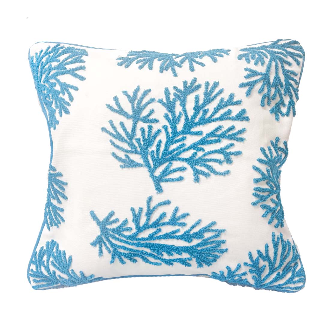 Copricuscino in Cotone con Ricamo Marino - Coral Small