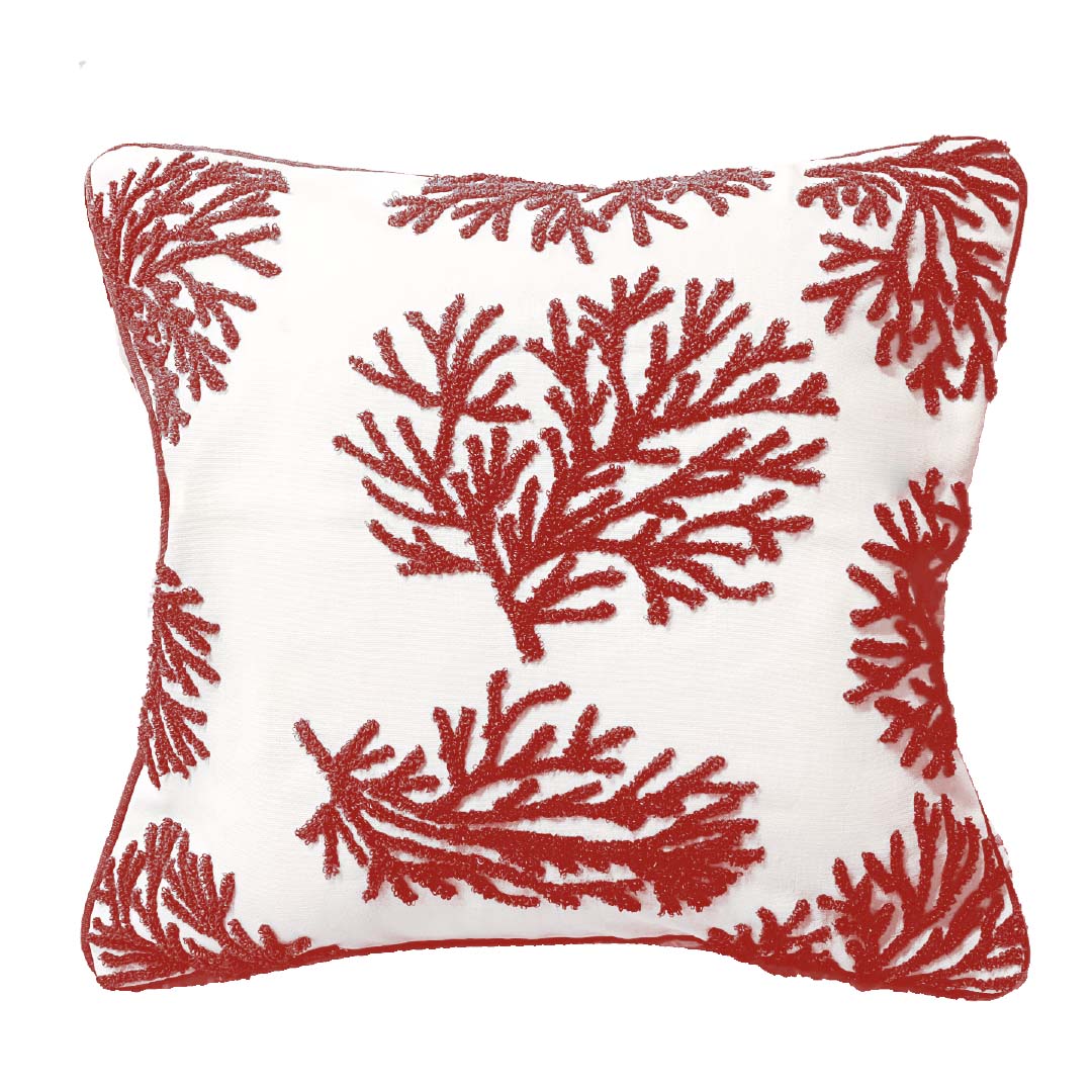 Copricuscino in Cotone con Ricamo Marino - Coral Small