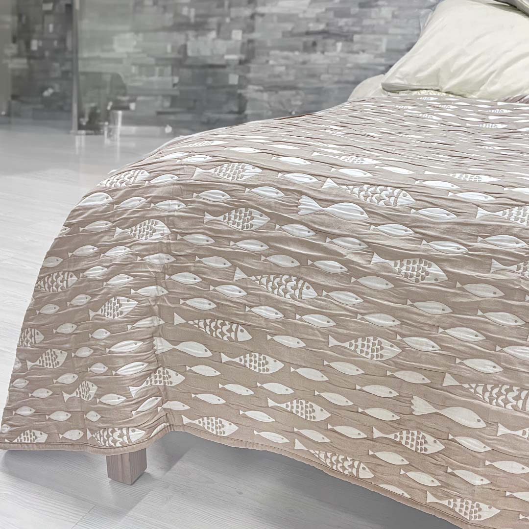 Copriletto Jacquard Estivo con Pesci - Lois