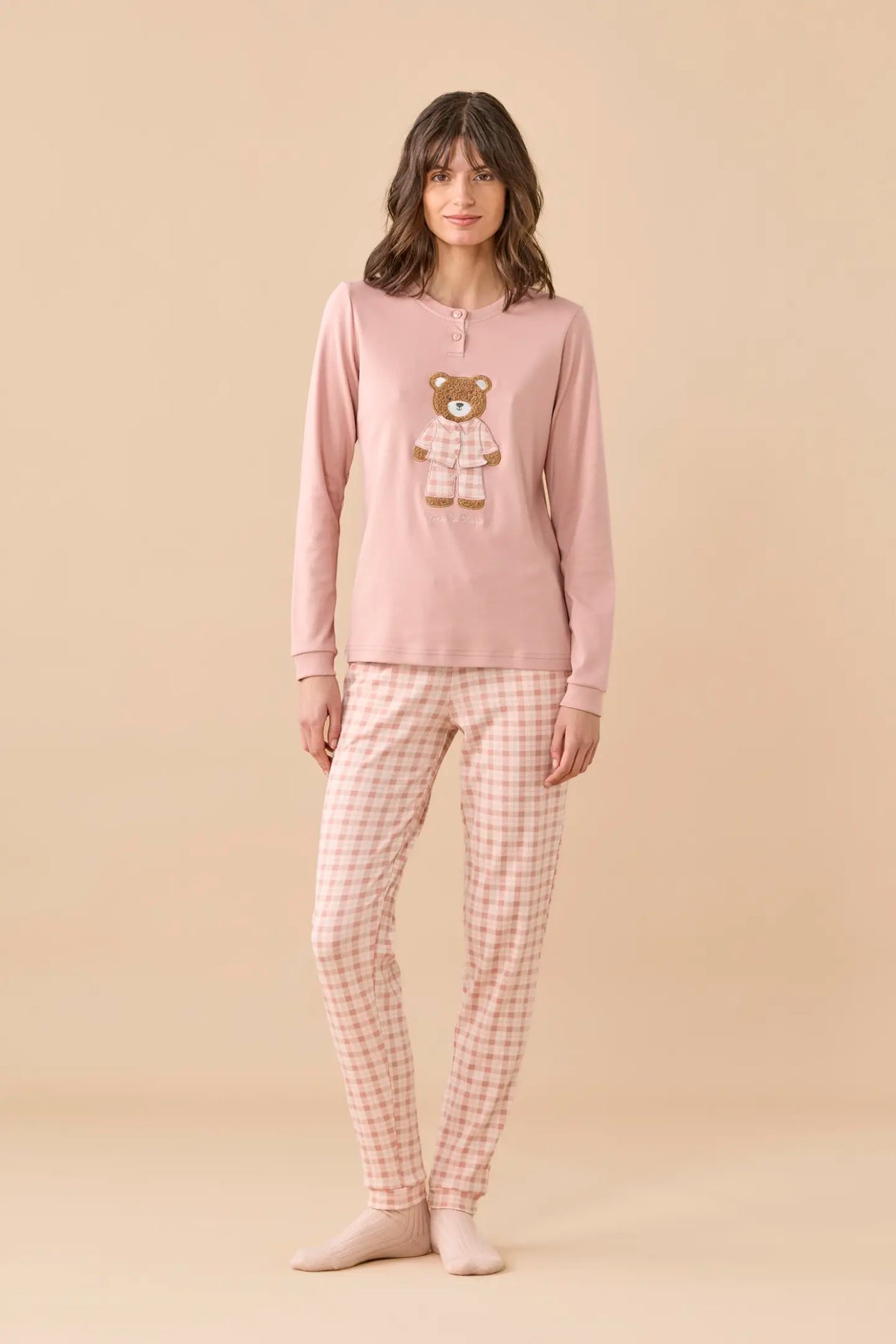 Pigiama Donna caldo cotone NOI DI NOTTE - Funny & Tartan Rosa