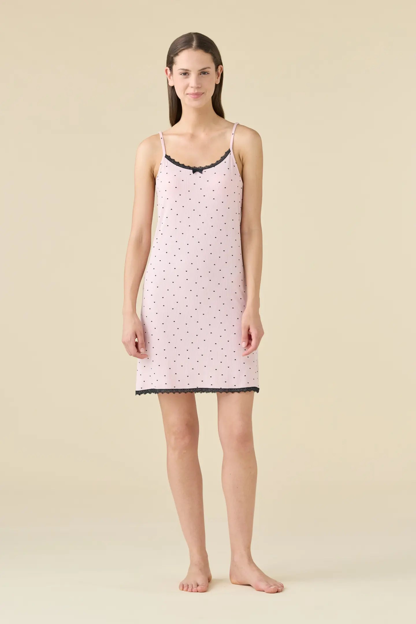 Camicia da Notte con Bretellina in Costina di Viscosa NOI DI NOTTE - Cuoricini
