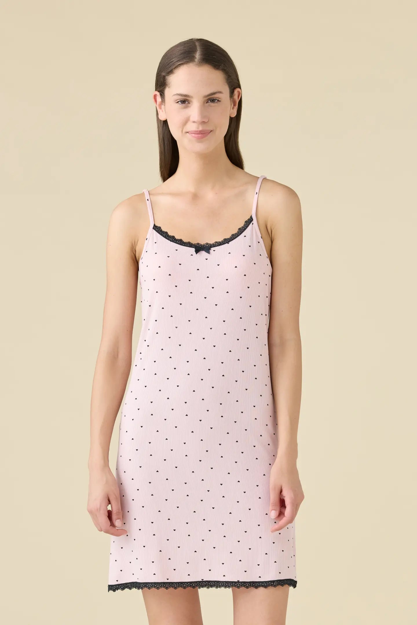 Camicia da Notte con Bretellina in Costina di Viscosa NOI DI NOTTE - Cuoricini