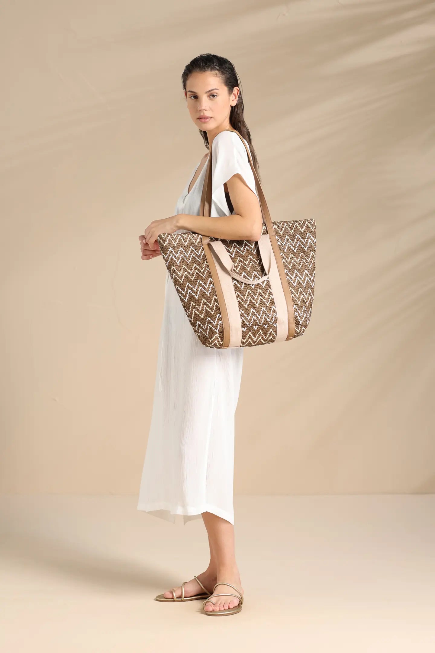 Borsa Mare in Carta Paglia con Zip NOI DI NOTTE - Bicolor