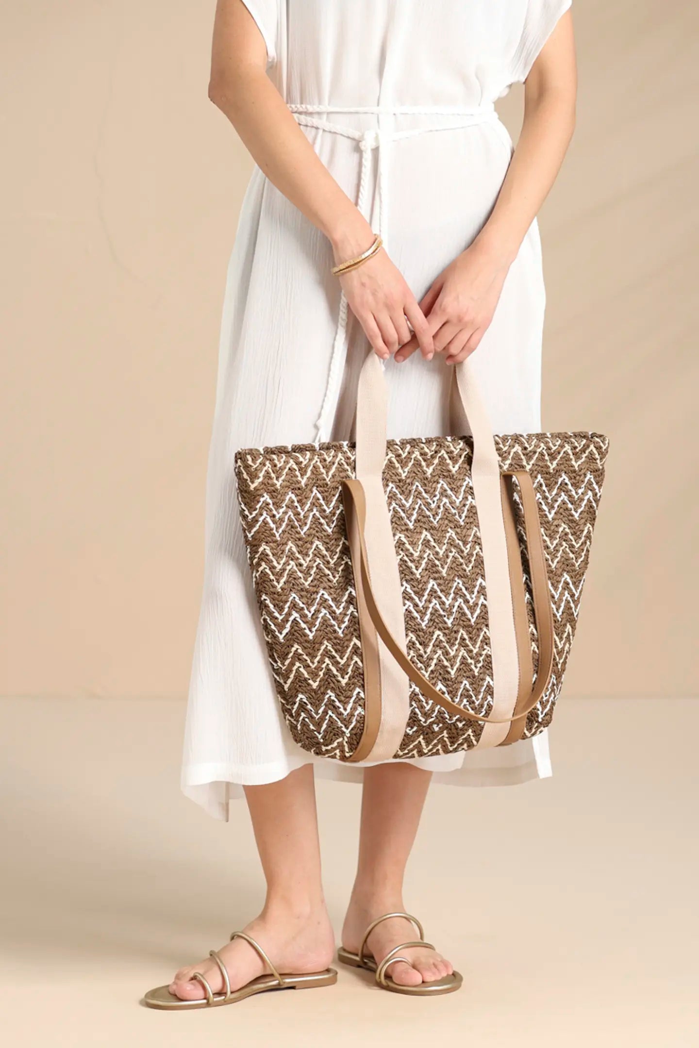 Borsa Mare in Carta Paglia con Zip NOI DI NOTTE - Bicolor