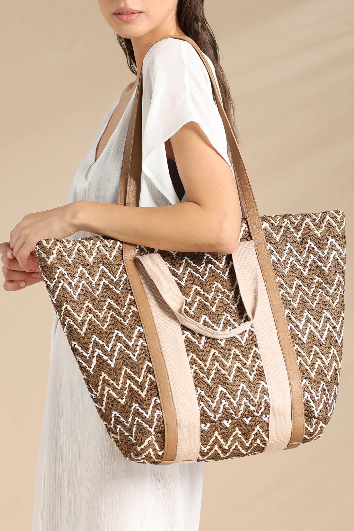 Borsa Mare in Carta Paglia con Zip NOI DI NOTTE - Bicolor
