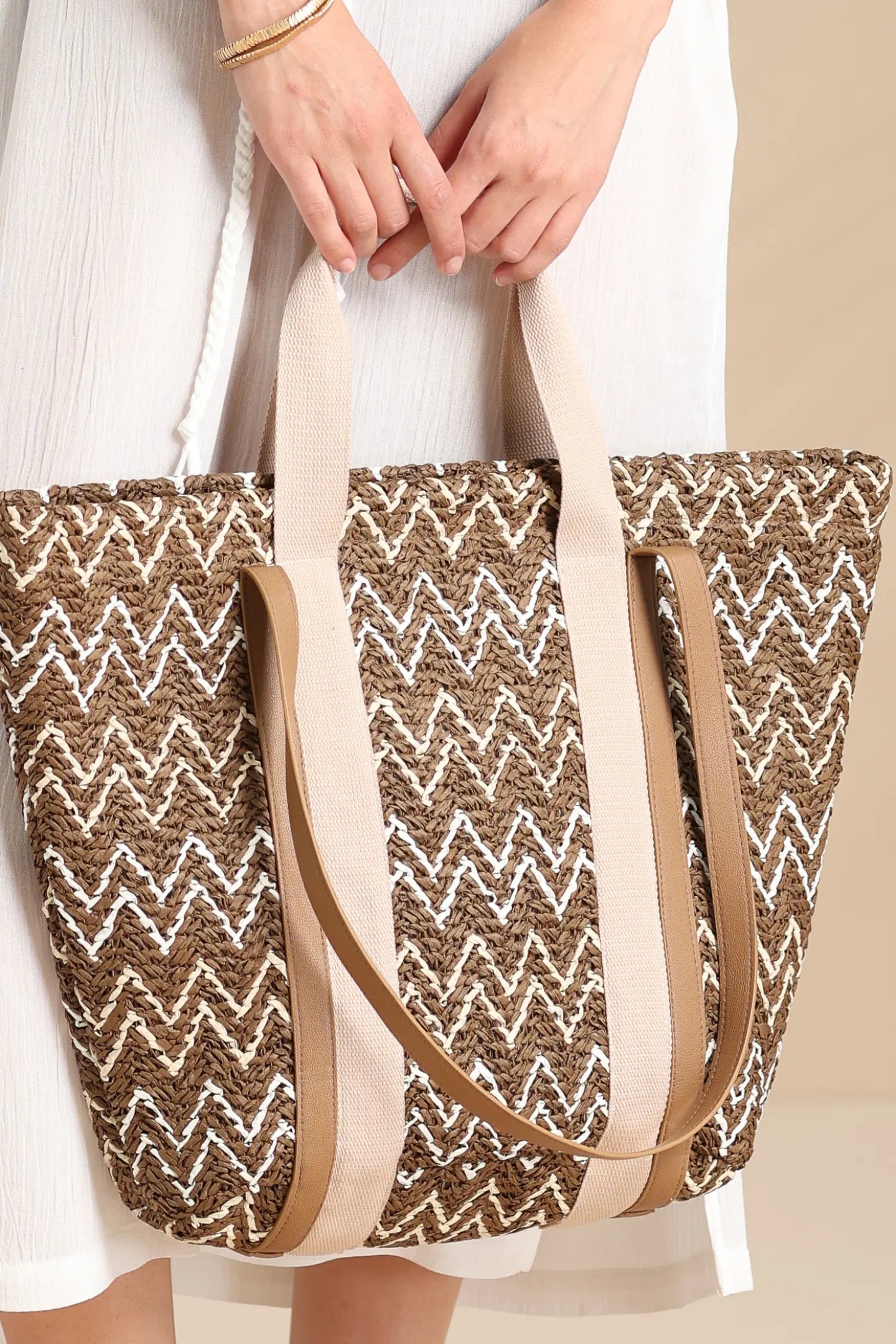 Borsa Mare in Carta Paglia con Zip NOI DI NOTTE - Bicolor