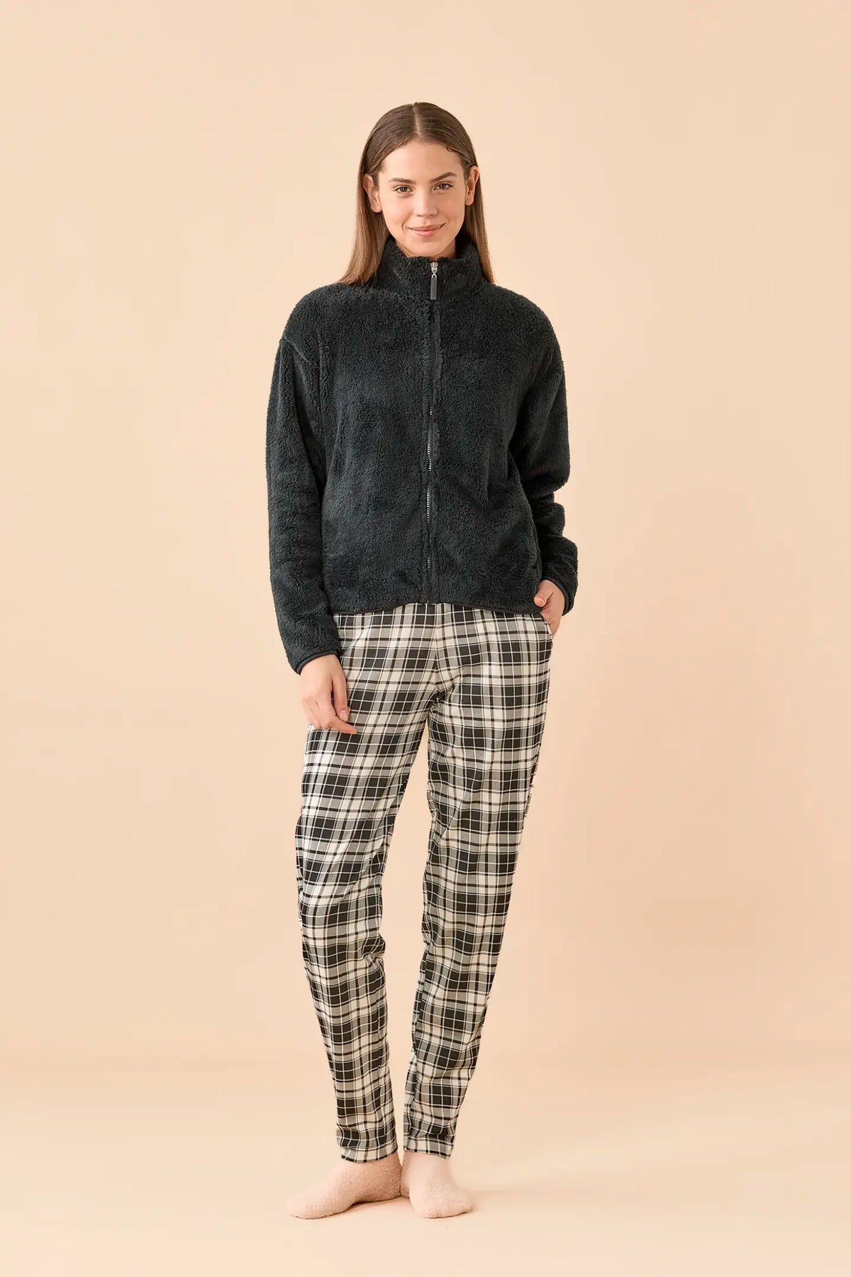 Giacca vestaglia donna in Ecopelliccia NOI DI NOTTE - Tartan Party