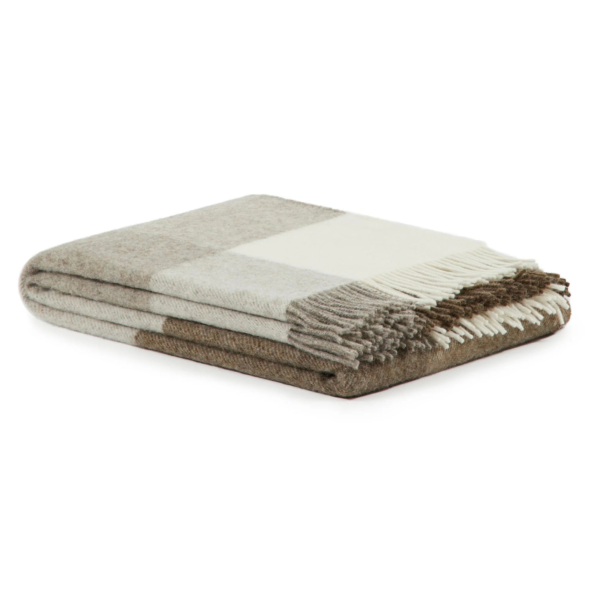 Plaid in Pura Lana Vergine GOTS con frange  LANEROSSI - Uruguay Nocciola