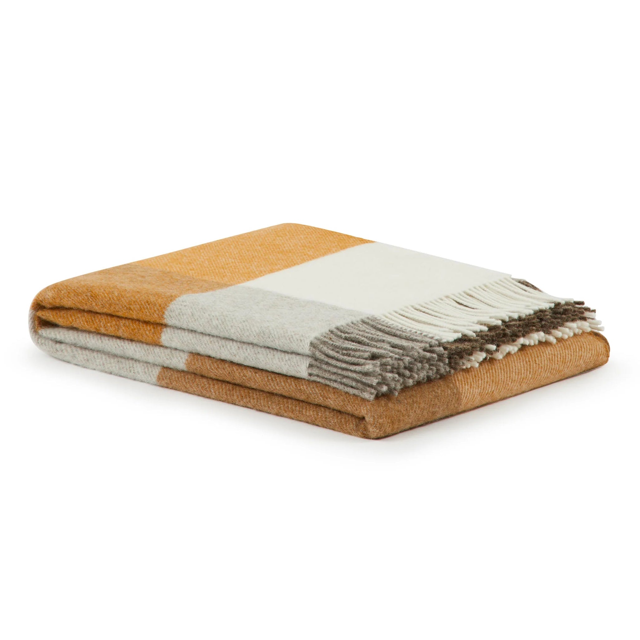 Plaid in Pura Lana Vergine GOTS con frange  LANEROSSI - Uruguay Caramello