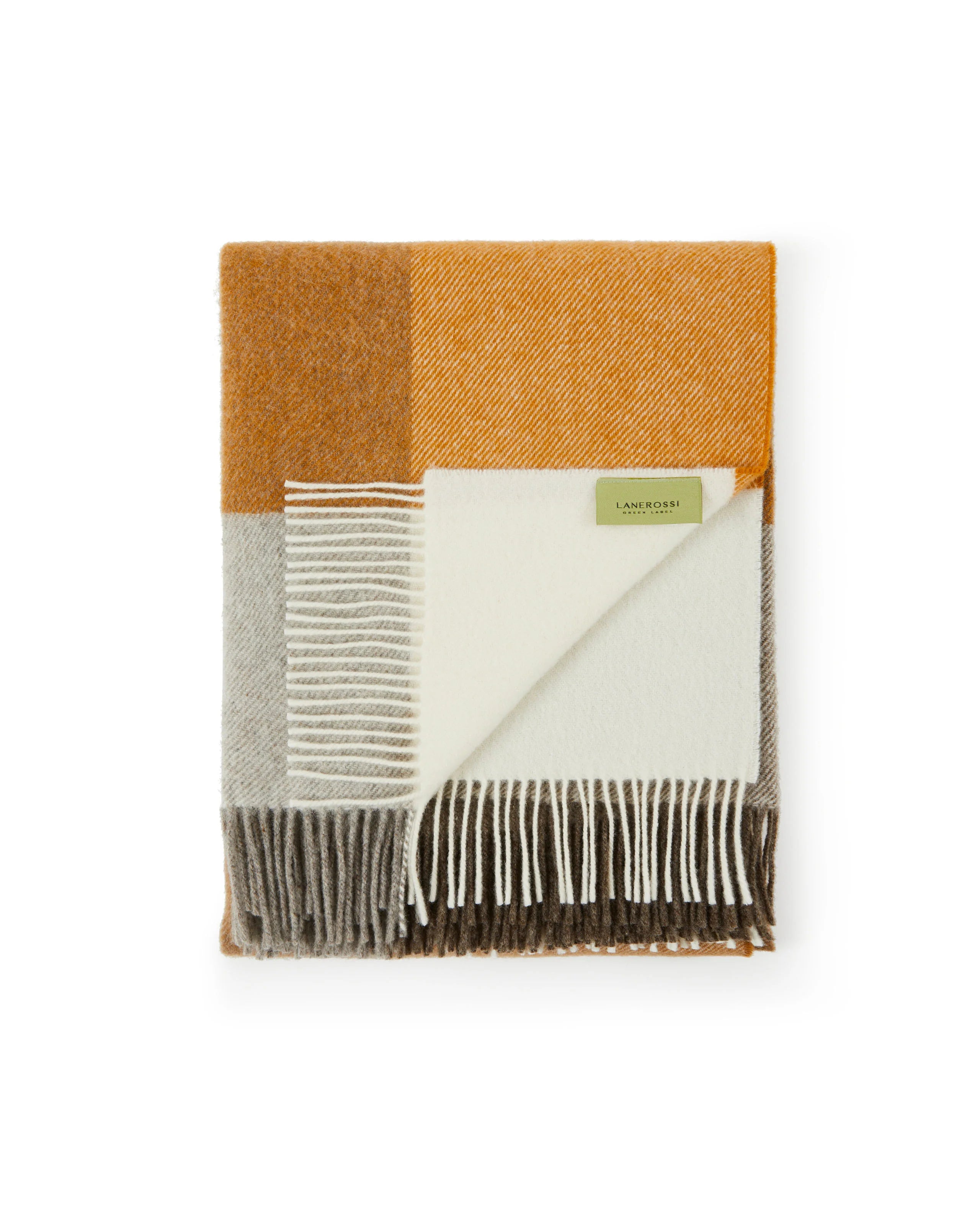 Plaid in Pura Lana Vergine GOTS con frange  LANEROSSI - Uruguay Caramello