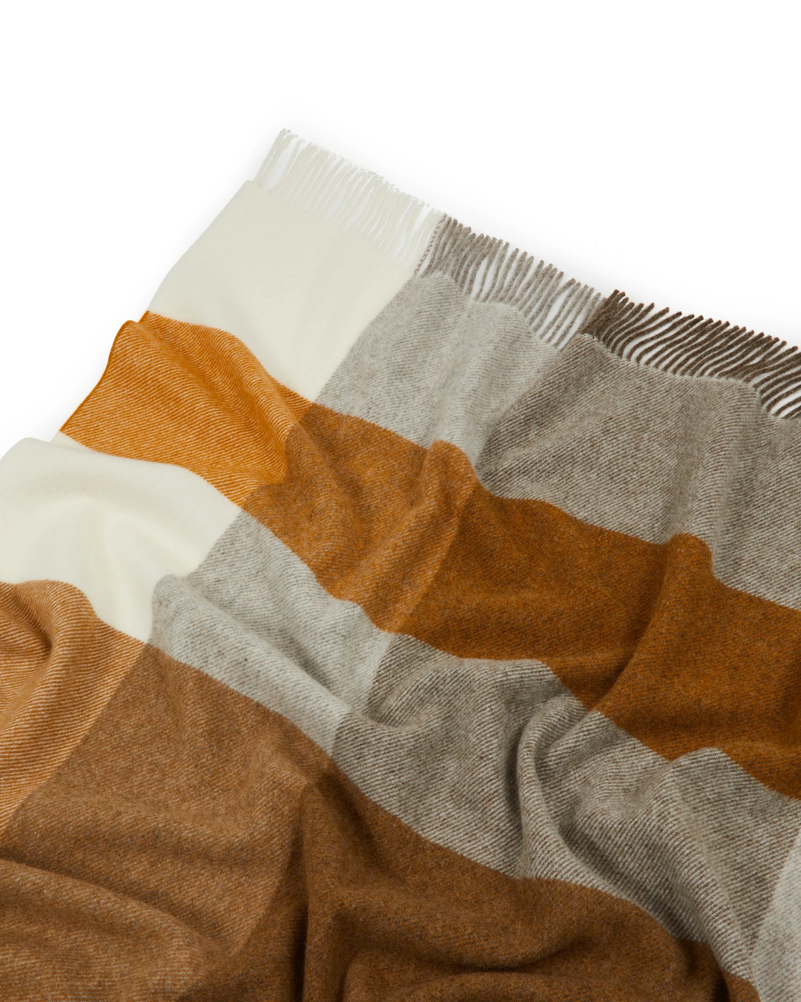 Plaid in Pura Lana Vergine GOTS con frange  LANEROSSI - Uruguay Caramello