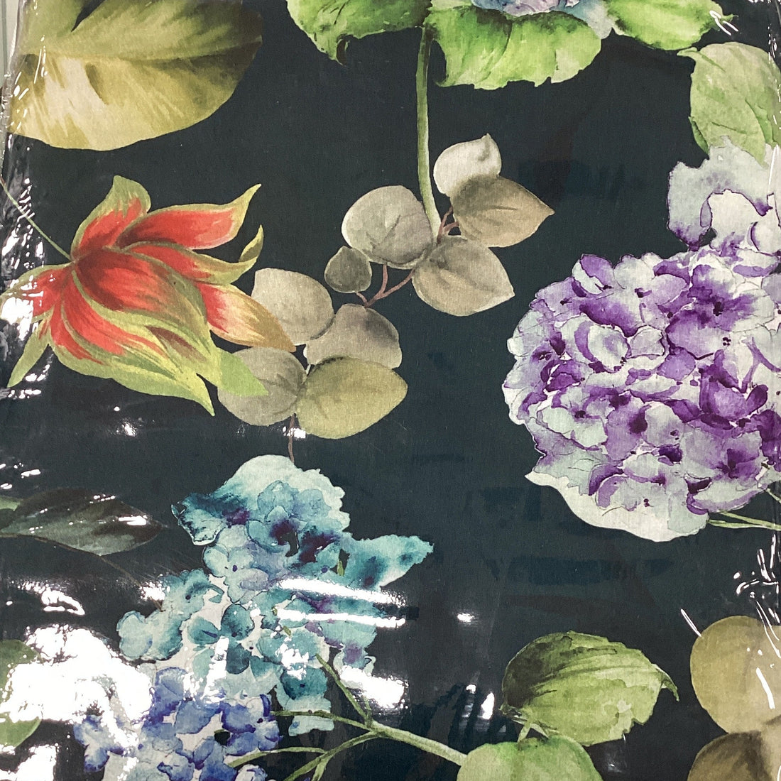 Completo Lenzuola Copriletto Matrimoniale MIRABELLO Emporium - Hydrangea Jungle fondo Verde