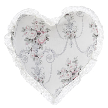 Heart-shaped cushion in printed cotton with Blanc Mariclò lace - Vintage Floral