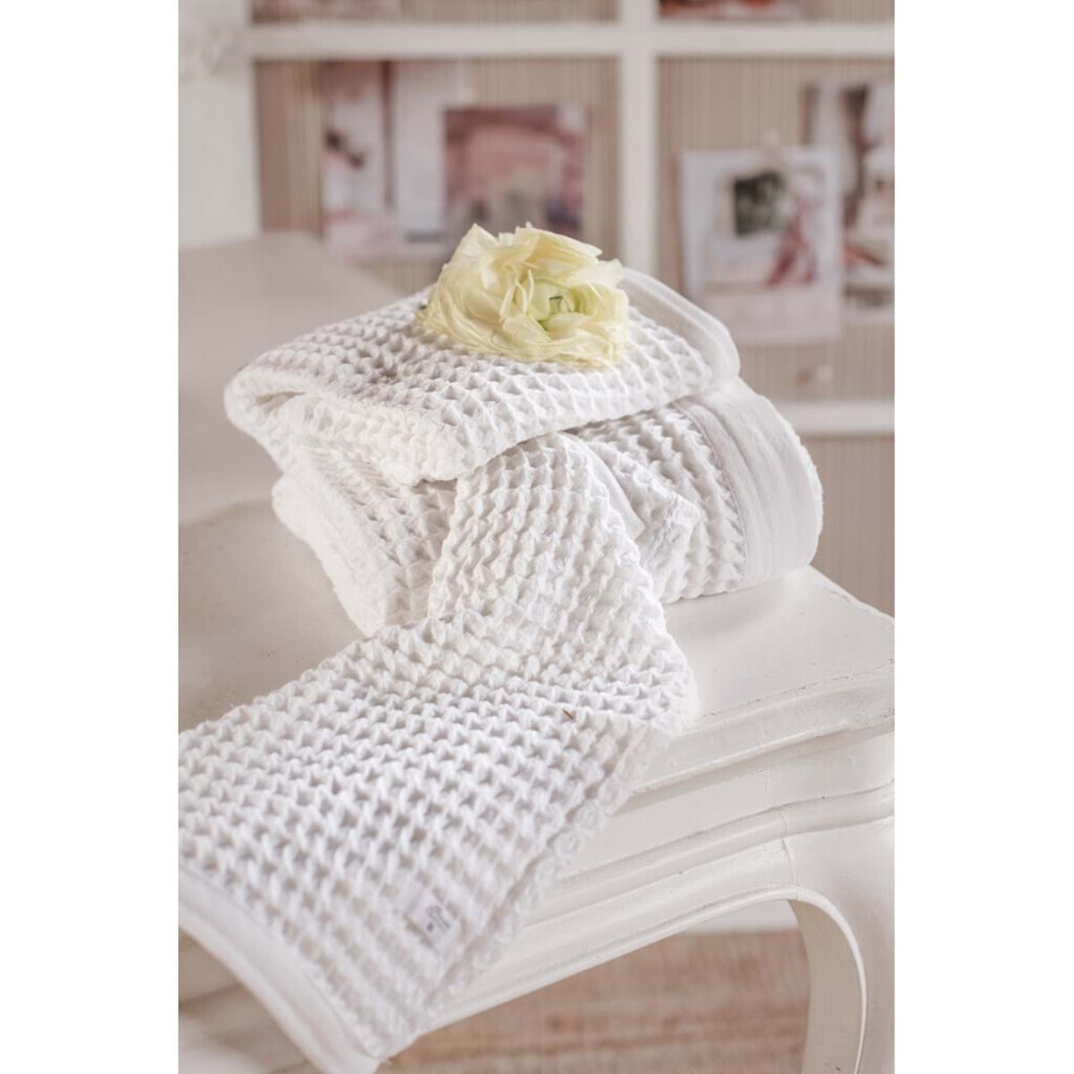 Coppia di Asciugamani in Nido d'Ape BLANC MARICLO' - Sweet Waffle