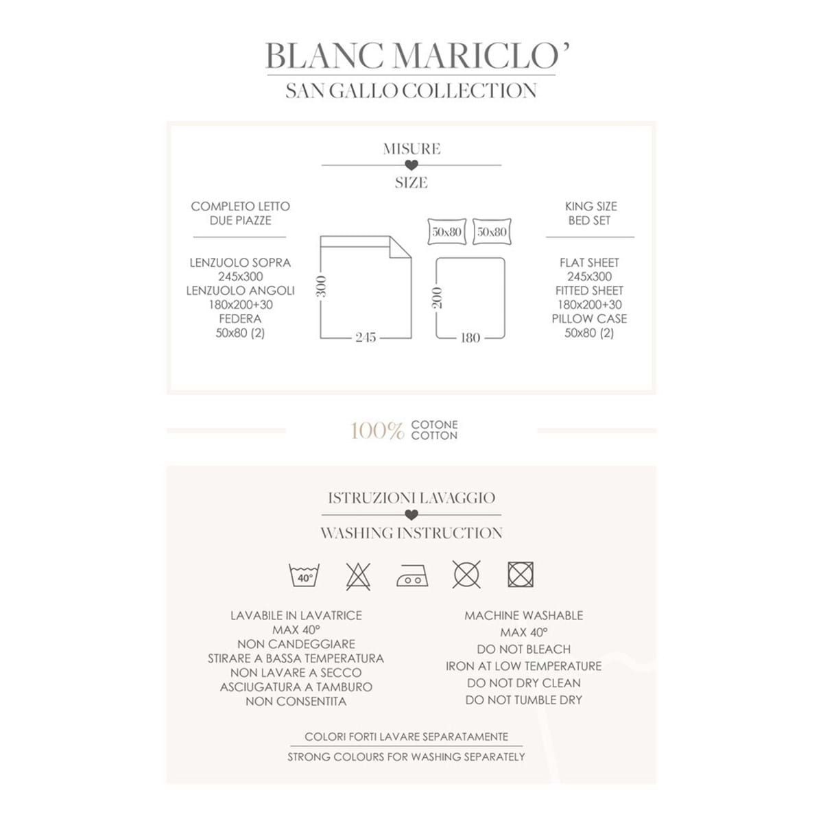 BLANC MARICLO' Sheet Set - White San Gallo