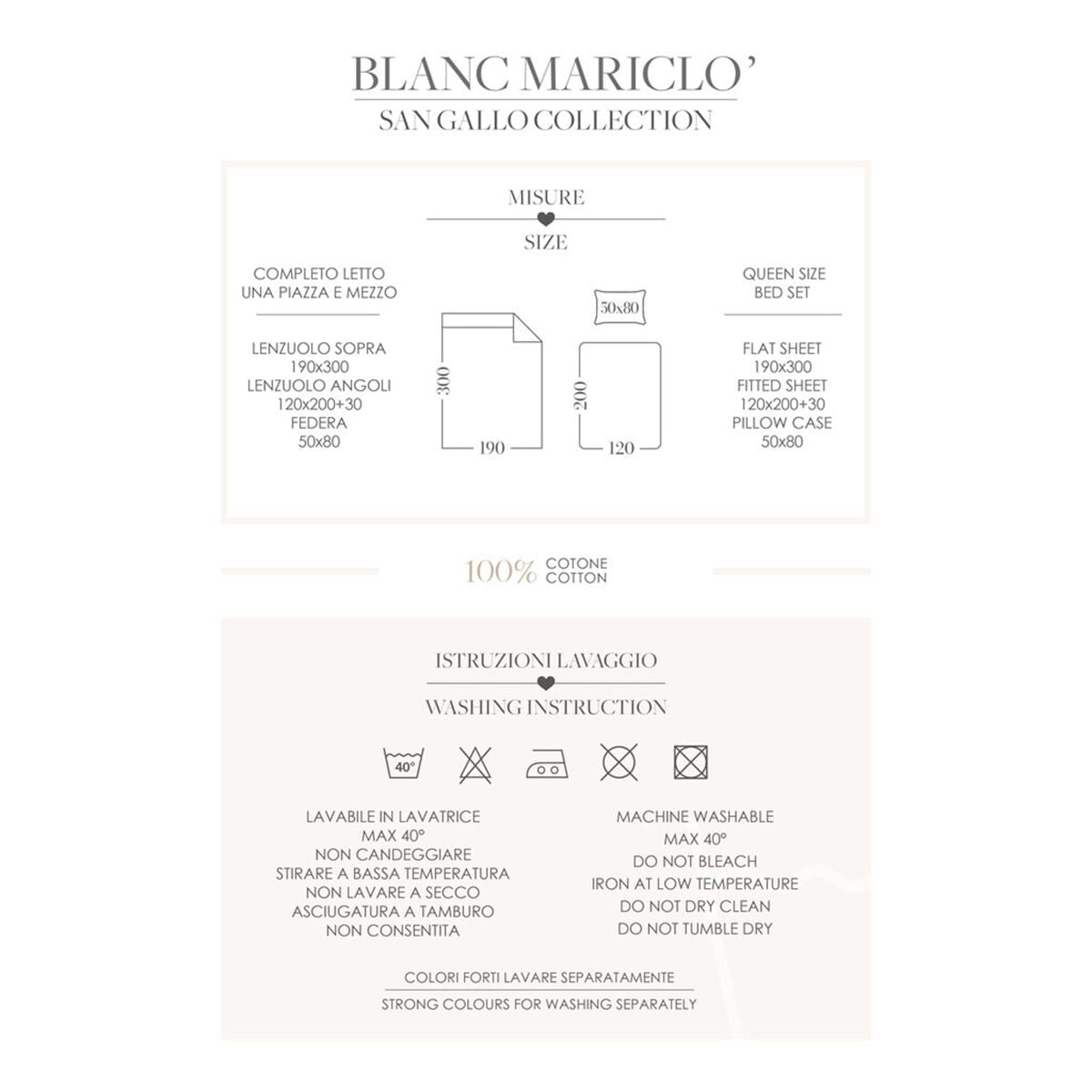 BLANC MARICLO' Sheet Set - White San Gallo