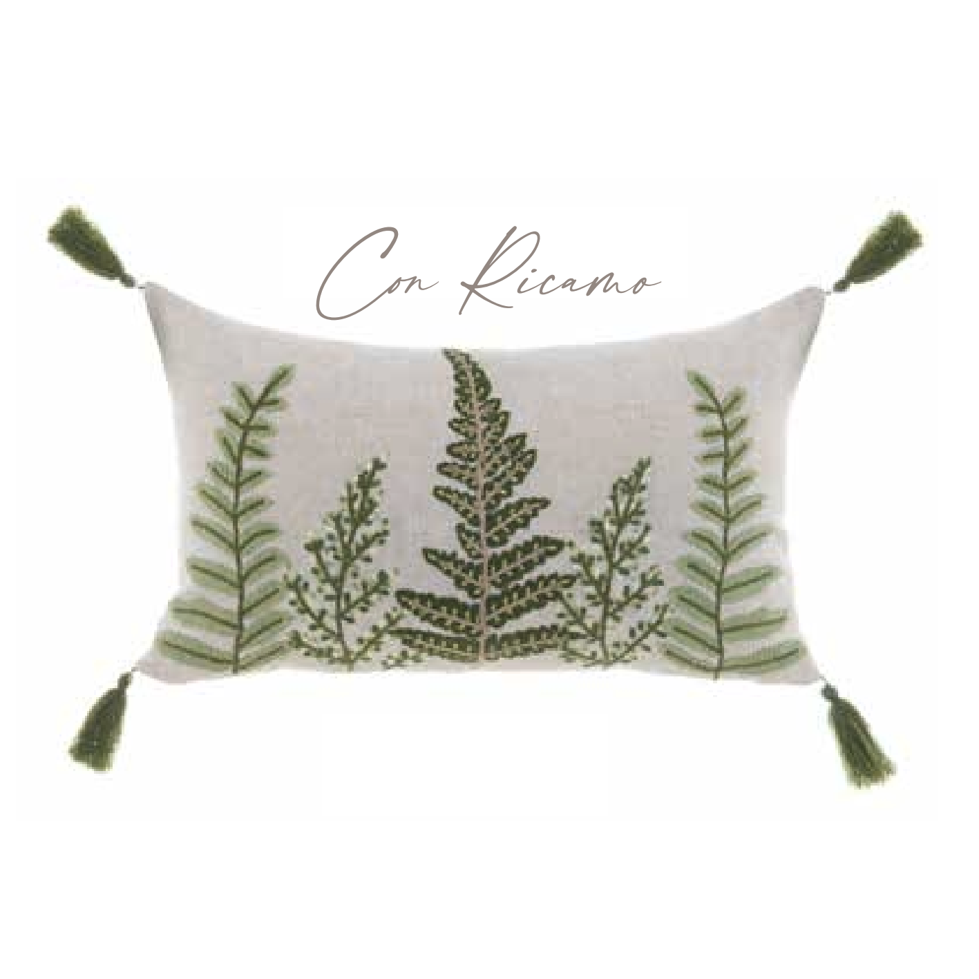 Cuscino Ricamato Rettangolare con Nappe BLANC MARICLO' - Verde Puro