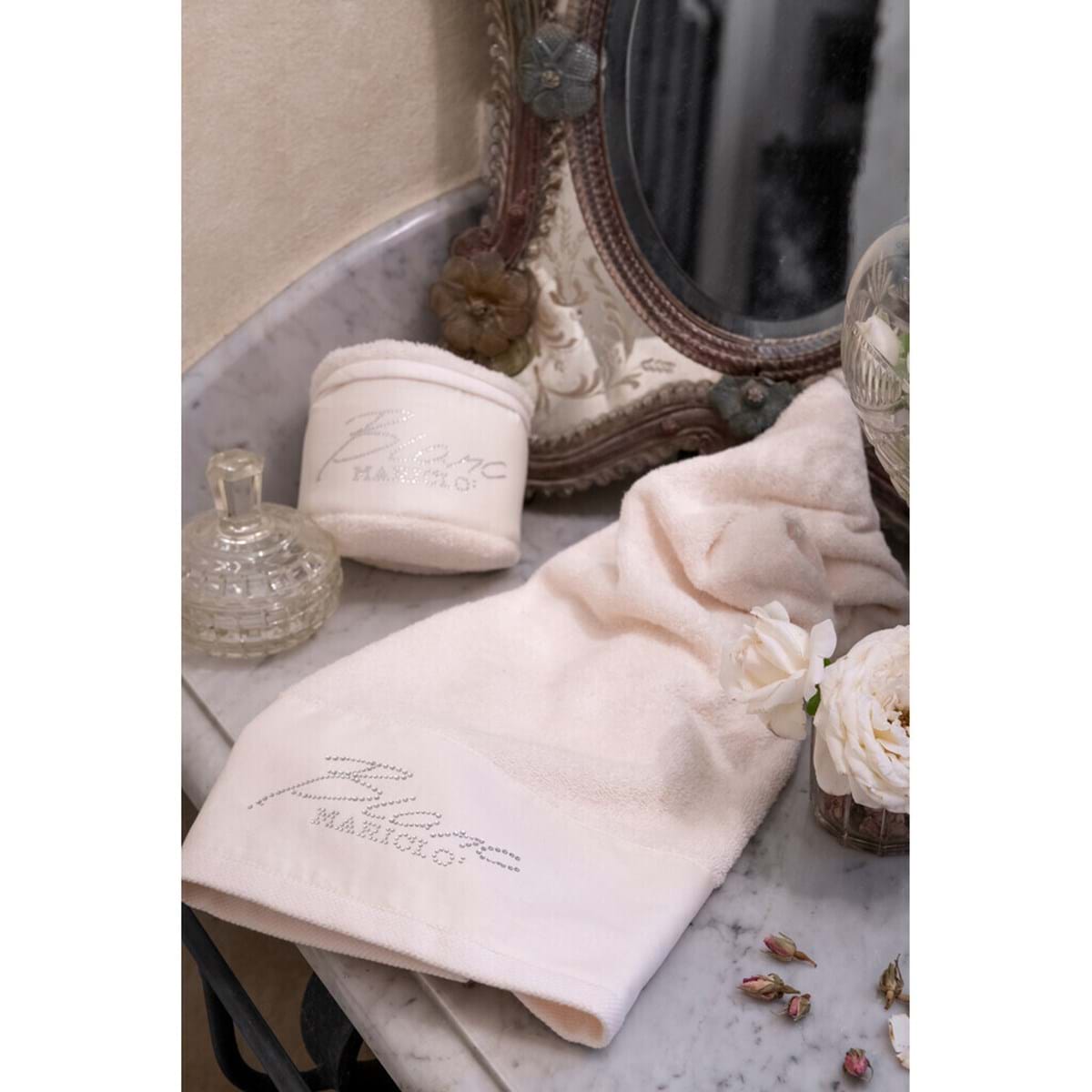 Cestino con 3 Lavette da Bagno con logo Swarovsky BLANC MARICLÒ - Bling Bling