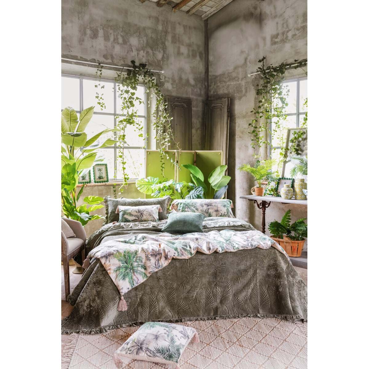 Cuscino in Velluto Stampato con Nappe BLANC MARICLO' - Tropicana