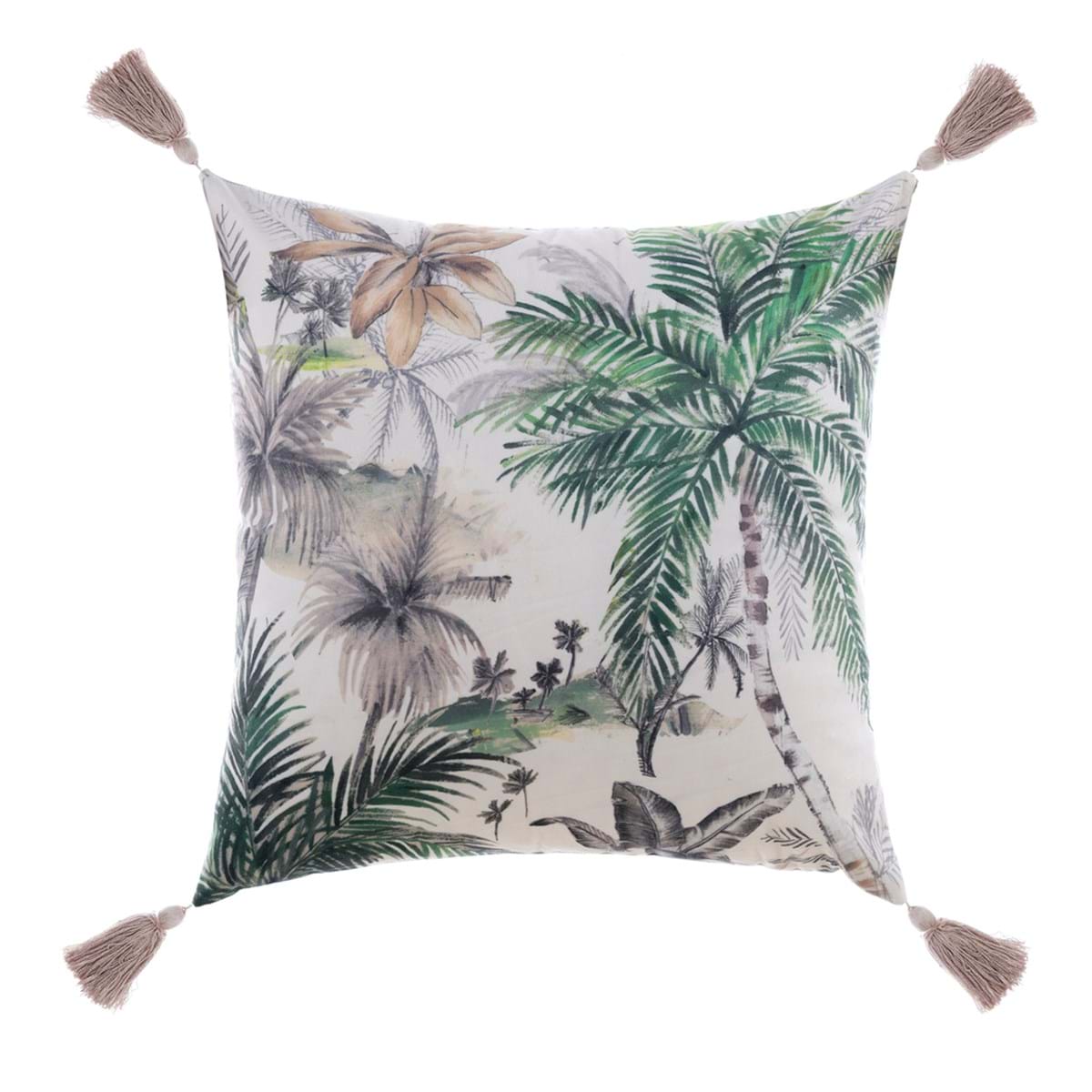 Cuscino in Velluto Stampato con Nappe BLANC MARICLO' - Tropicana