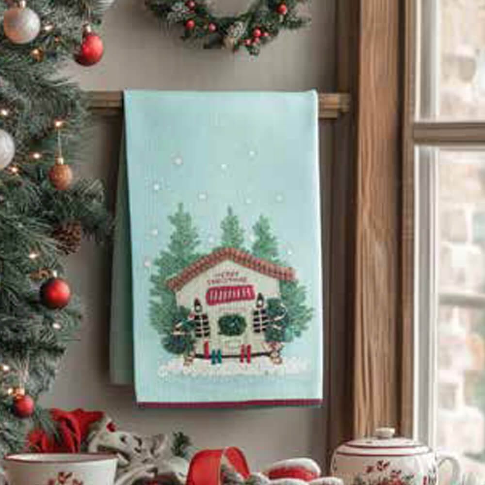 Strofinaccio in Cotone con  applicazioni BLANC MARICLO' - Casetta Merry Christmas