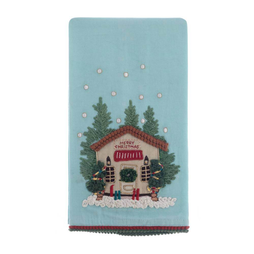 Strofinaccio in Cotone con  applicazioni BLANC MARICLO' - Casetta Merry Christmas