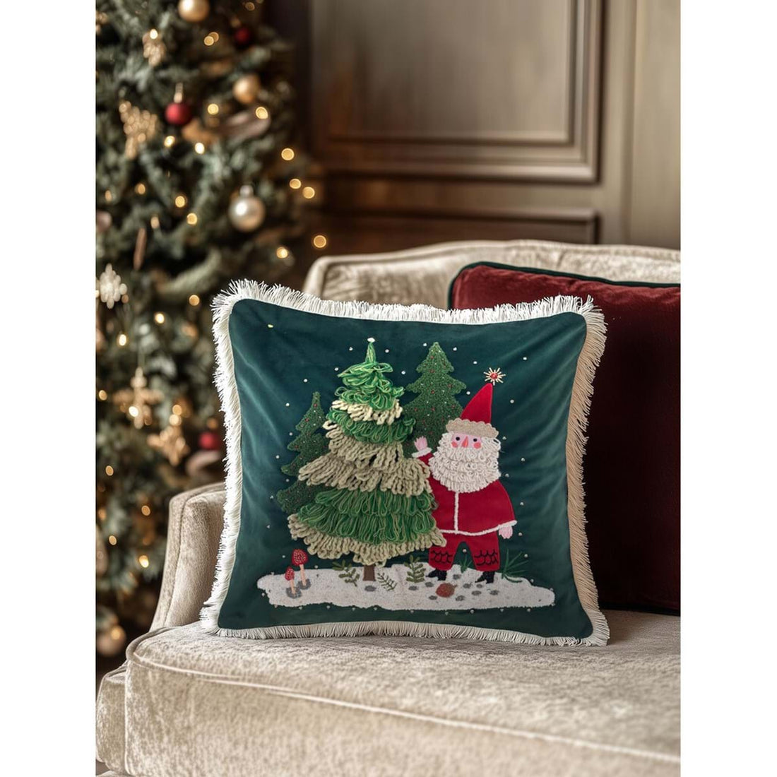 Cuscino Ricamato con applicazioni 45x45 BLANC MARICLO' - Babbo Natale