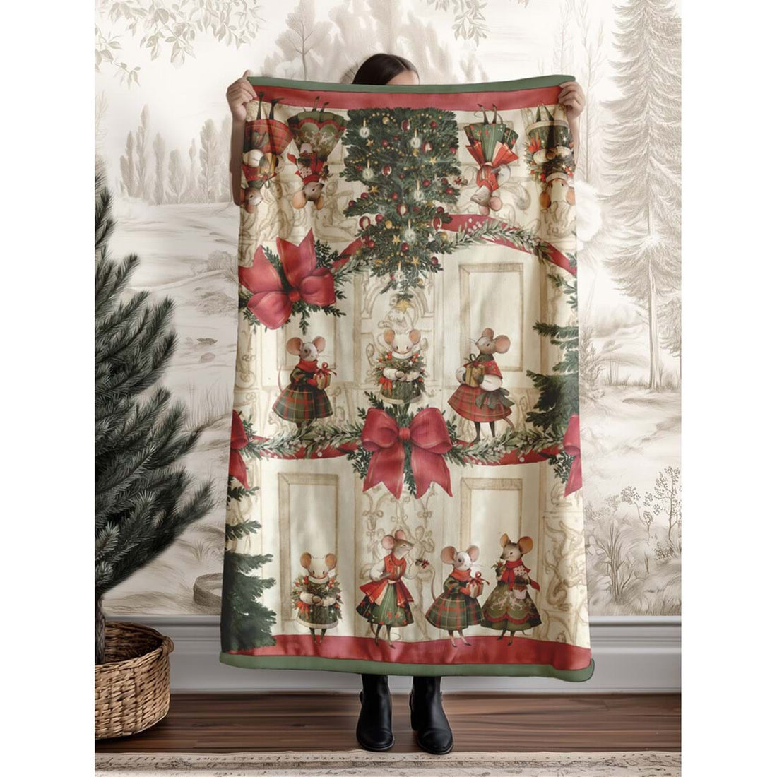 Plaid in Pile 160x210 con sherpa BLANC MARICLO' - Favola di Natale