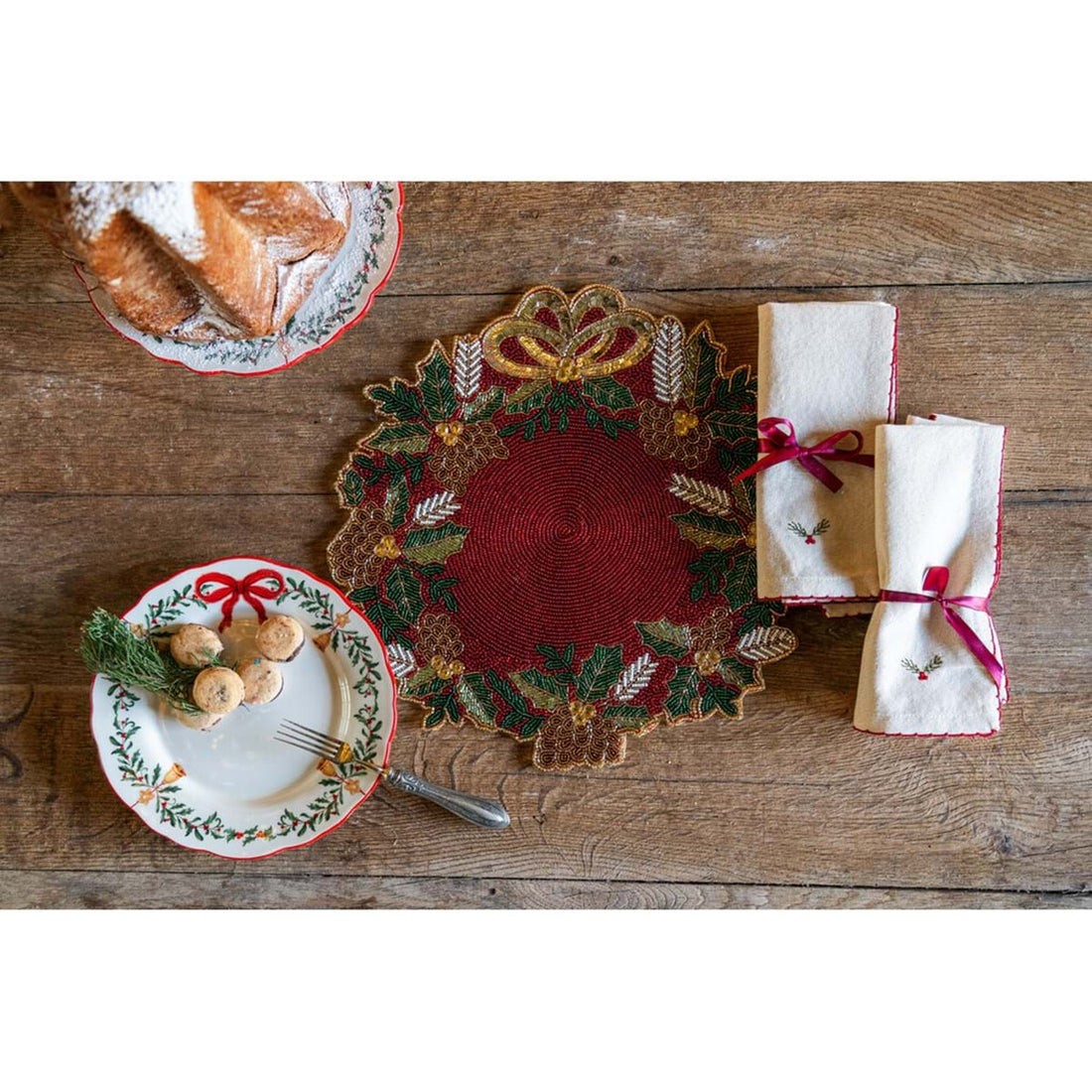 Set 4 Tovaglioli 40x40 Con Lurex e Ricamo BLANC MARICLO' - Natale