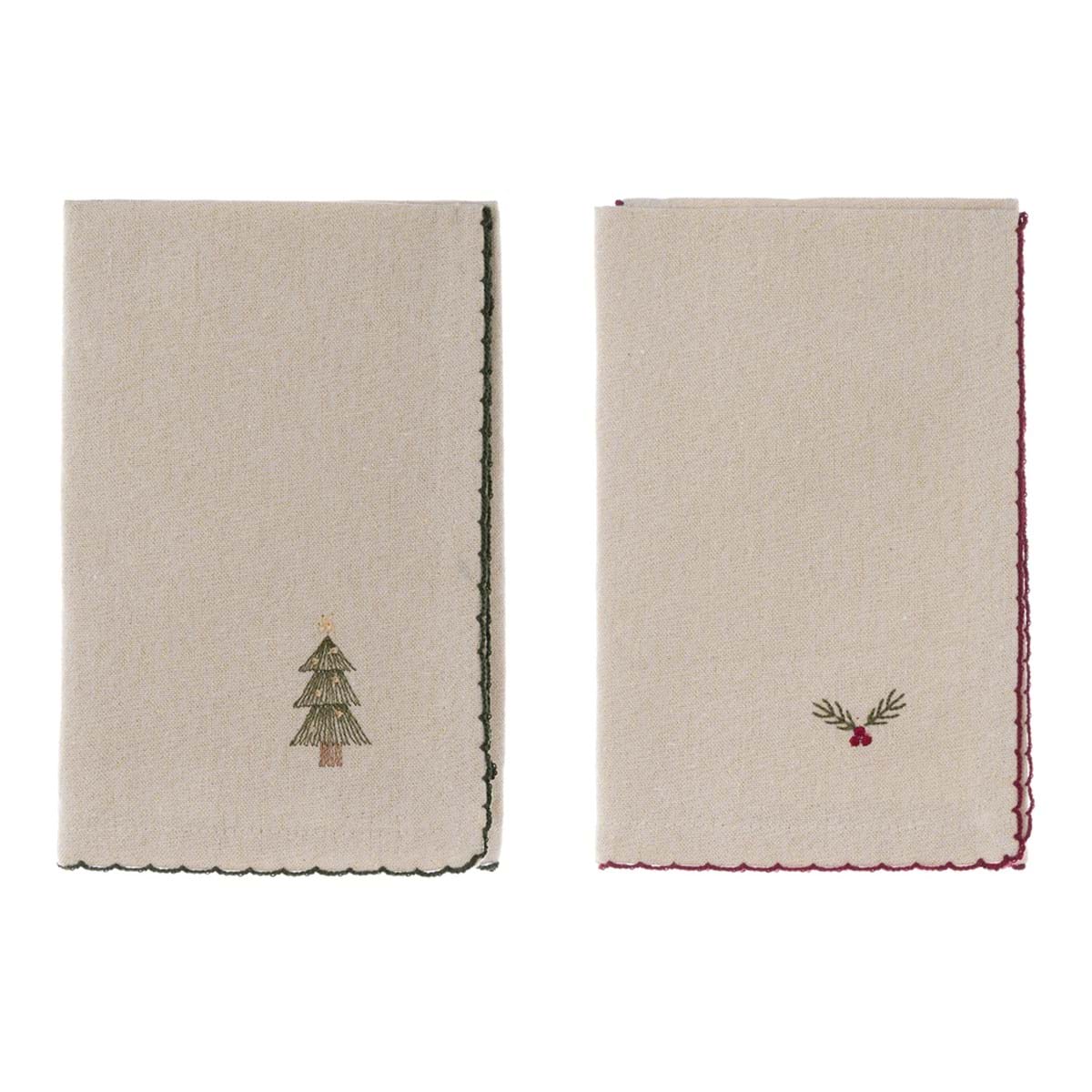 Set 4 Tovaglioli 40x40 Con Lurex e Ricamo BLANC MARICLO' - Natale