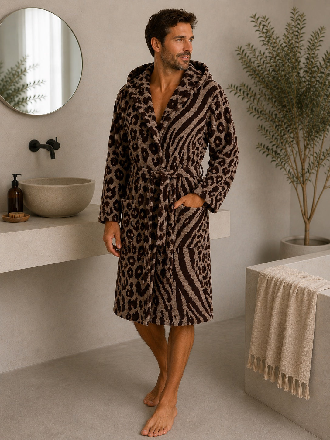 Accappatoio Unisex con Cappuccio in Spugna Velour CARRARA - Savana