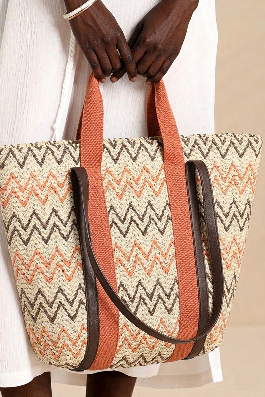 Borsa Mare in Carta Paglia con Zip NOI DI NOTTE - Bicolor