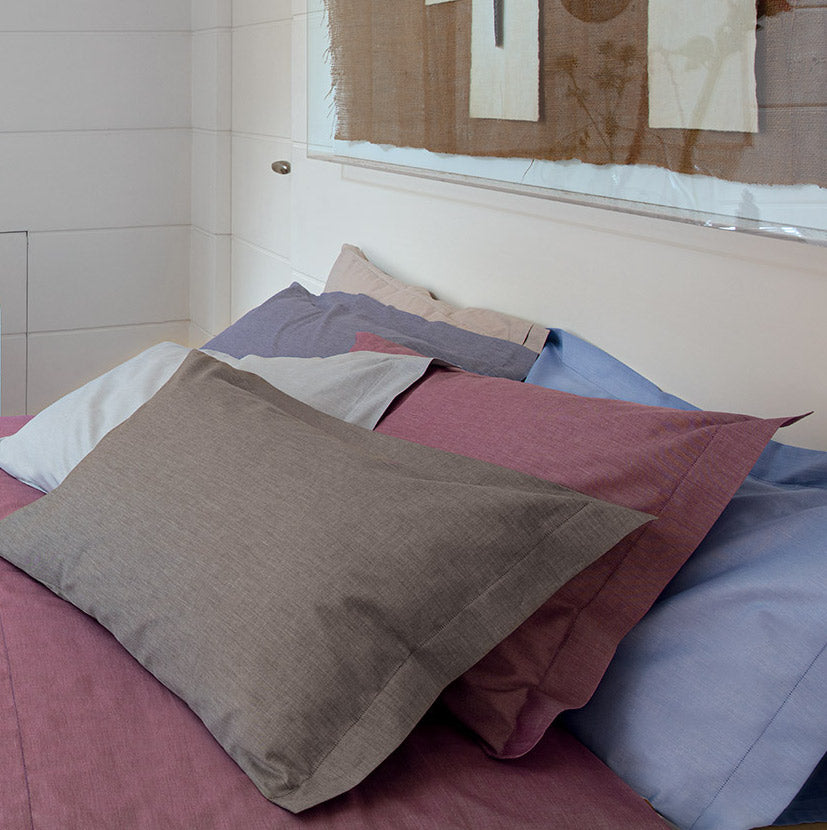 BOSSI Pair of Pillowcases with Three Shuttlecocks and Hemstitch - Melange 