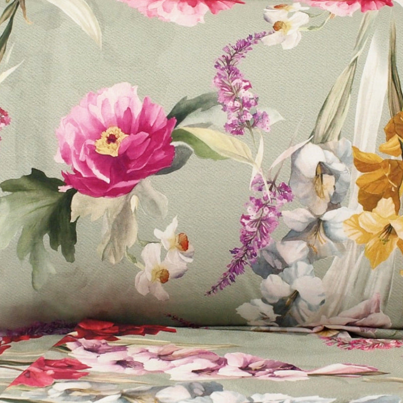 Completo Lenzuola Copriletto Matrimoniale MIRABELLO Emporium - Charming Flowers fondo Verde