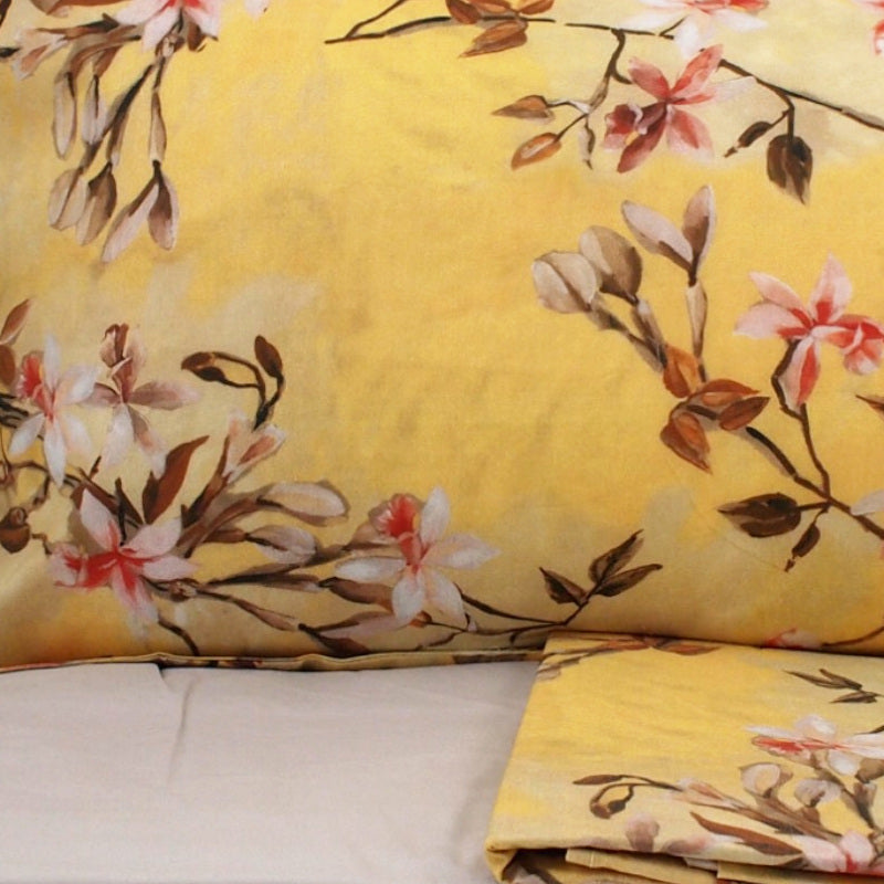 Completo Lenzuola Copriletto Matrimoniale MIRABELLO Emporium - Sauvage Flowers fondo Oro